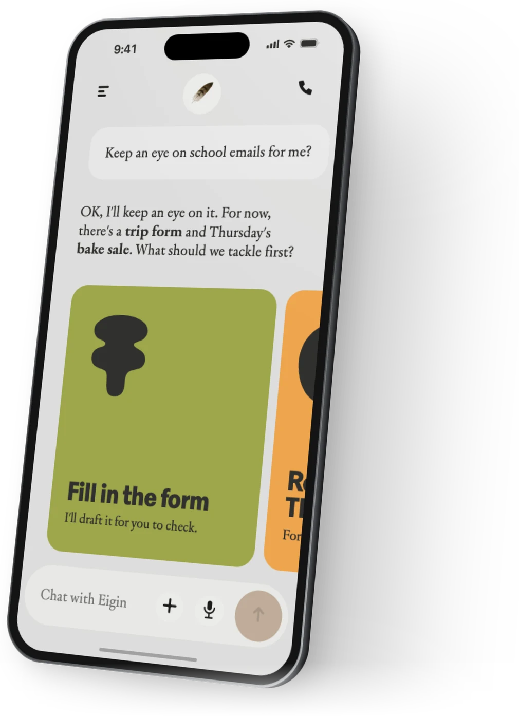 Eigin on an iPhone, offering to fill in a school trip form.
